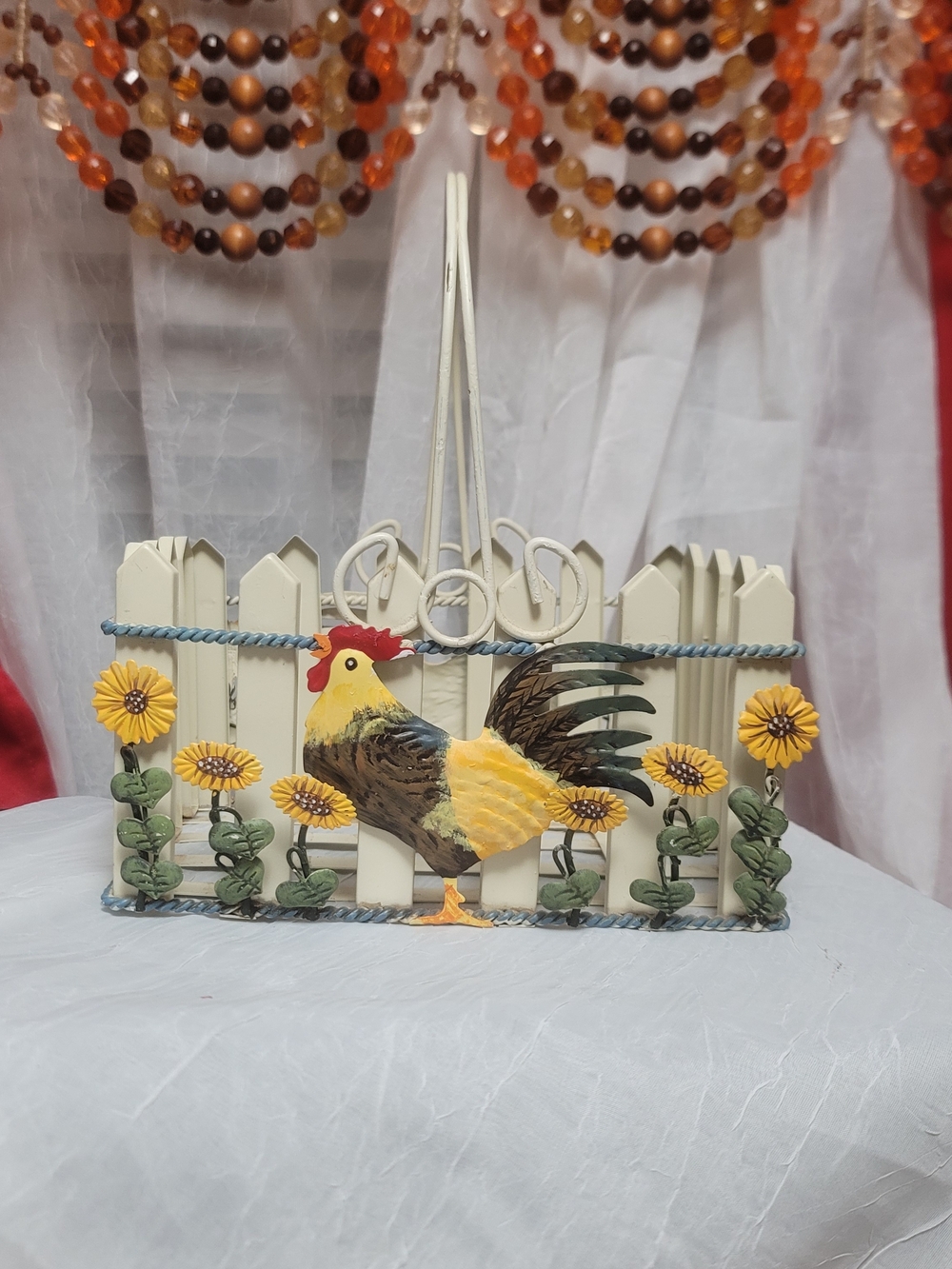 Rooster with Sunflowers Metal Basket Kitchen Decor Farm Style Accents